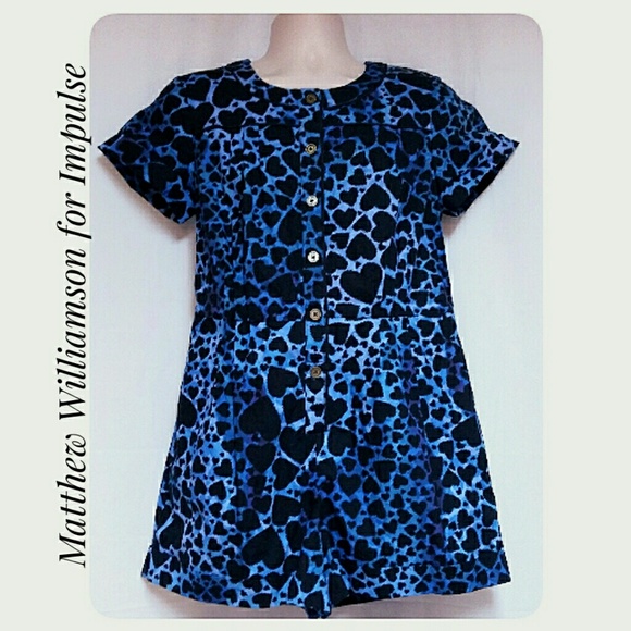 Macy's Hearts Romper Blue Black NWTs Size Medium